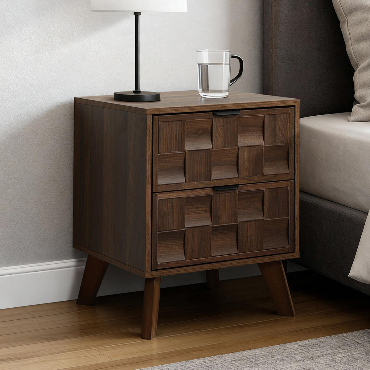 NACHTTISCH mit 2 Schubladen | B47 x T40 x H57 cm - Walnussfarben, Holzwerkstoff (47/57/40cm) - Hometopia