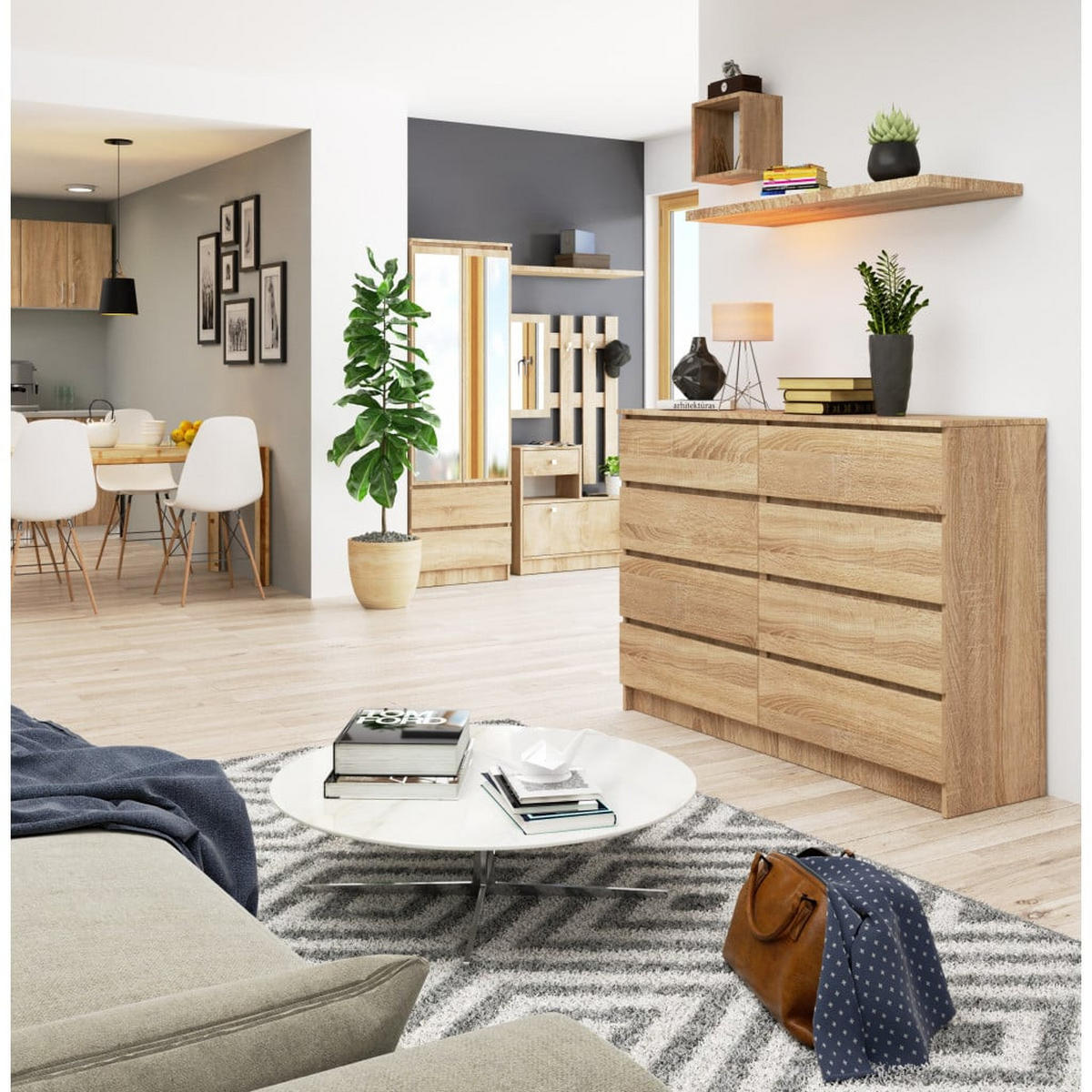 KOMMODE Eiche Sonoma 99/138/40 - Sonoma Eiche, Holzwerkstoff (138/99/40cm) - RAUMHIRSCH FURNITURE