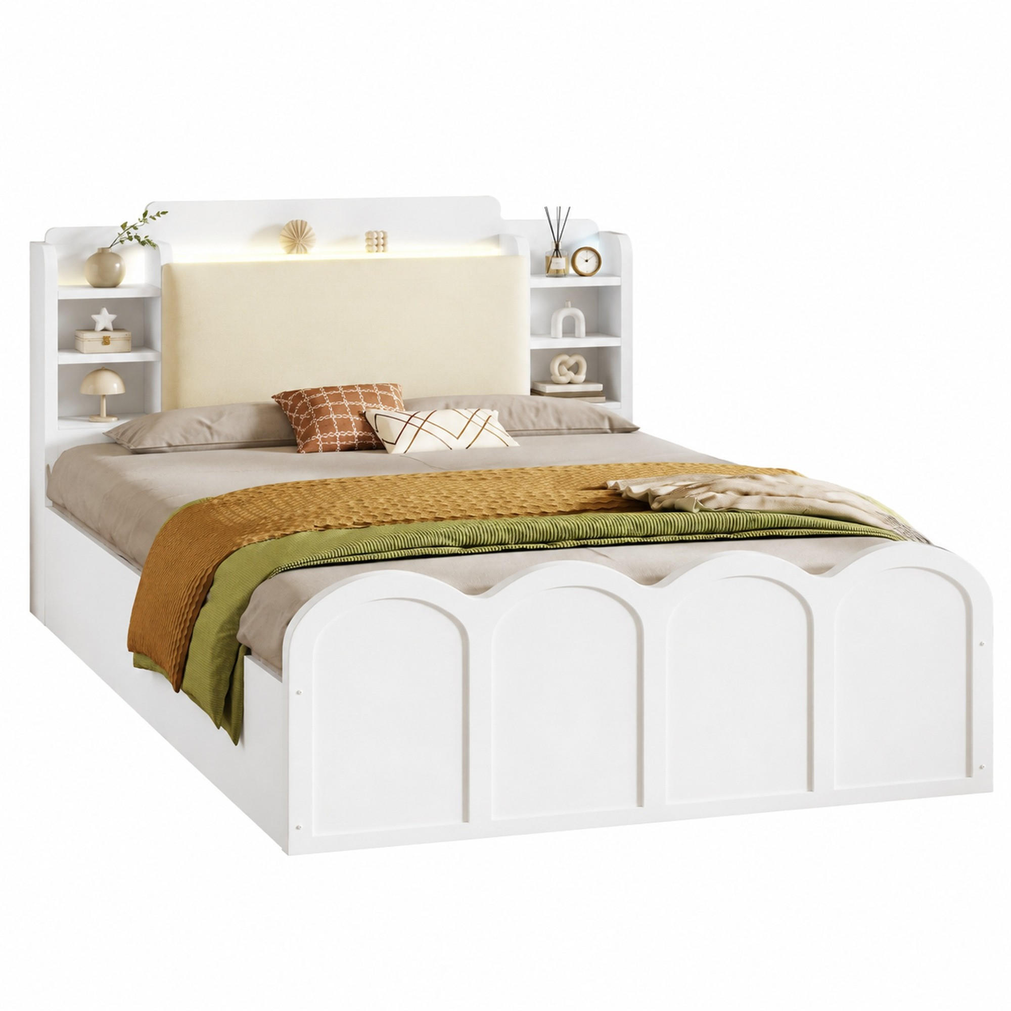 JUGENDBETT 90/200 mit Bettkasten, LED und USB-C in Weiß - Weiß, Holzwerkstoff/Textil (90/200cm) - EVRYAE