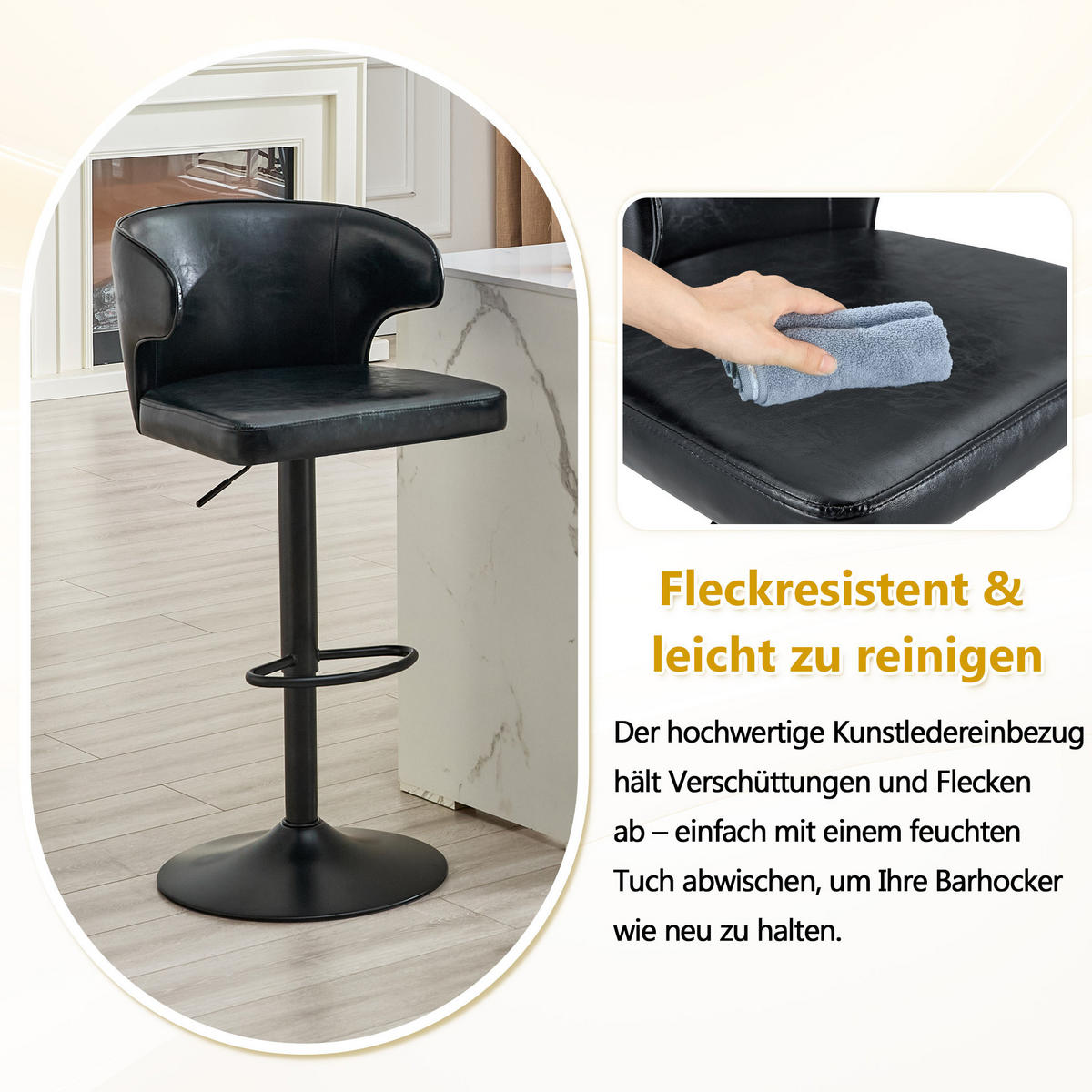 BARHOCKER 2er-Set mit Lehne, höhenverstellbar, drehbar, Black - Schwarz, Metall (45/110/49.71cm) - Meubliv