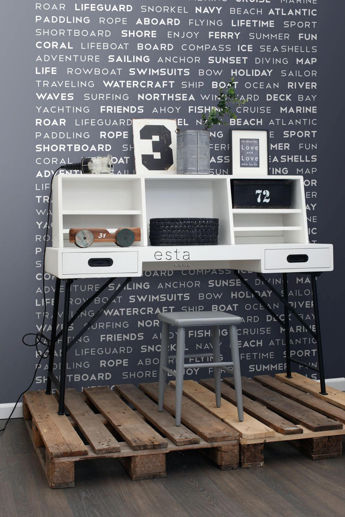 FOTOTAPETE maritime Texte 186 x 279 cm - Blau, Papier (186/279cm) - ESTAhome
