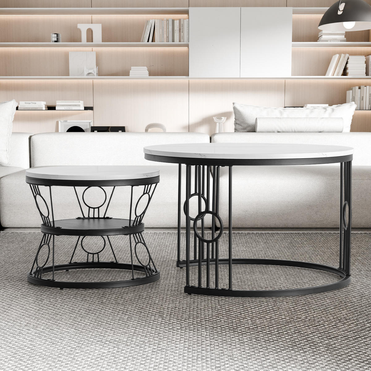 COUCHTISCH 2er-Set mit Sicherheitsdesign ohne Lötstellen - Weiß, Holzwerkstoff (70/70/45cm) - OKWISH