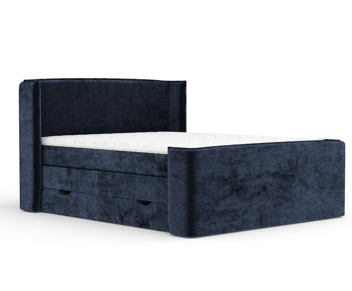 BOXSPRINGBETT Freeland Marineblau 140/200 cm mit Matratze und Topper - Schwarz/Dunkelblau, Holz/Holzwerkstoff (140/200cm) - Maison de Reve