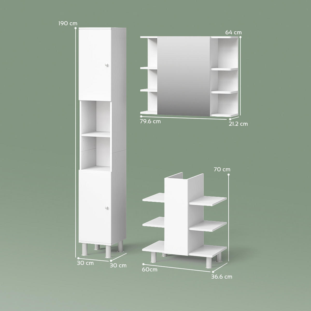 BADMÖBEL-SET Fucino Weiß 3 Teile, mit Hochschrank - Weiß, Holzwerkstoff (79.6/190/36.6cm) - Livinity®