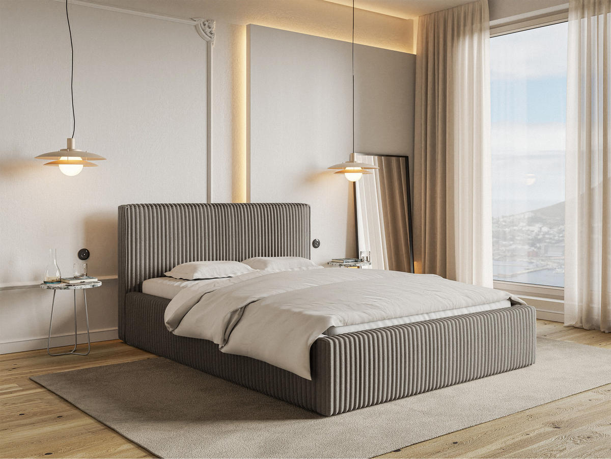 POLSTERBETT Tilio Grau-Beige Cordbezug 140 cm - Greige/Schwarz, Kunststoff/Textil (140/200cm) - Selsey