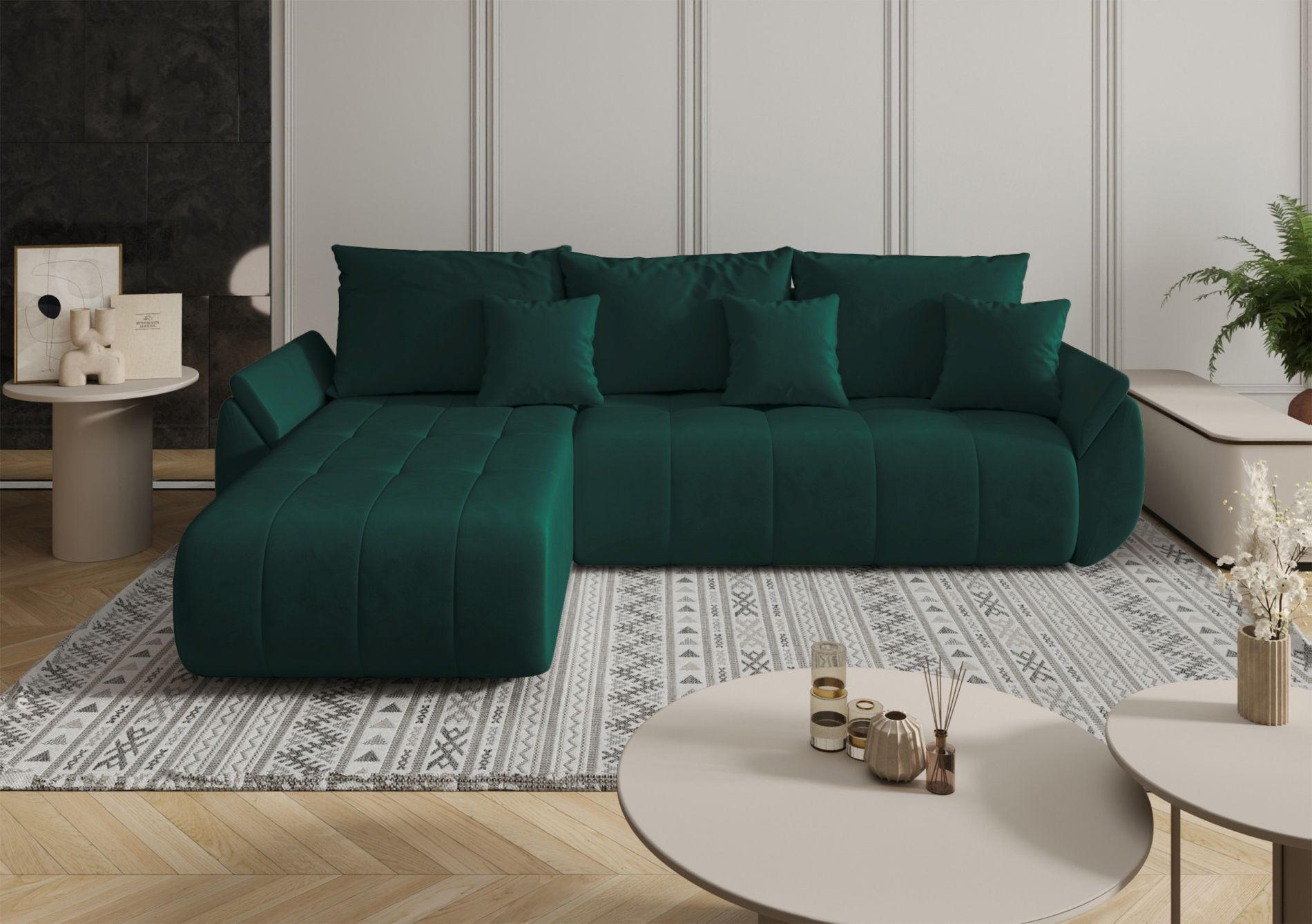 Thumbnail - Selsey Ecksofa, Grün, Textil, 3-Sitzer, Ottomane links,L-Form, 280x185 cm, Wohnzimmer, Sofas & Couches, Wohnlandschaften...