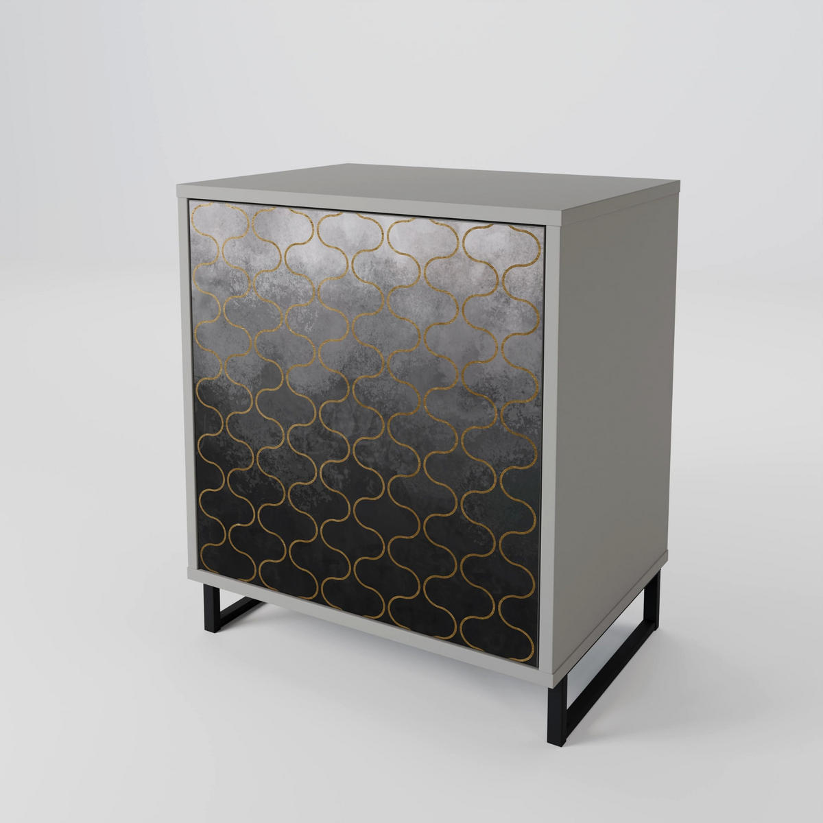 SIDEBOARD TESSELATED GRAYISH, Grau, 57,5x42x70,5 cm, Schwarze Metall-Sternfüße - Multicolor/Schwarz, Holzwerkstoff/Metall (57.5/70.5/42cm) - SpaceRebels