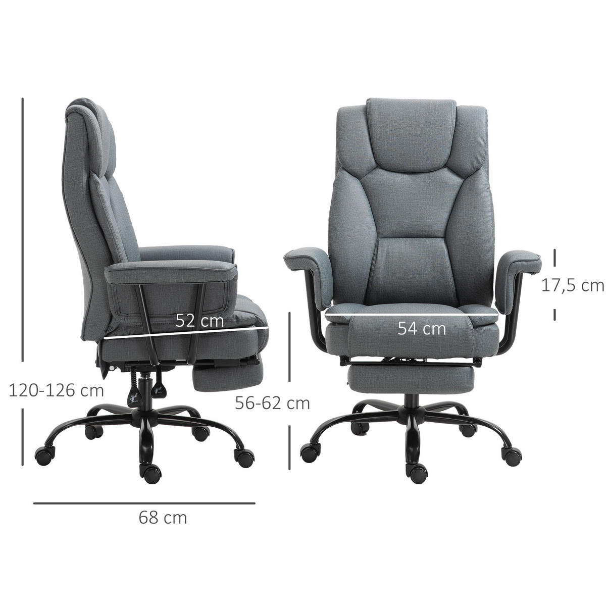 BÜROSTUHL höhenverstellbar Chefsessel Computerstuhl mit Fußstütze 360° PU - Grau, Leder (80/126/68cm) - Vinsetto