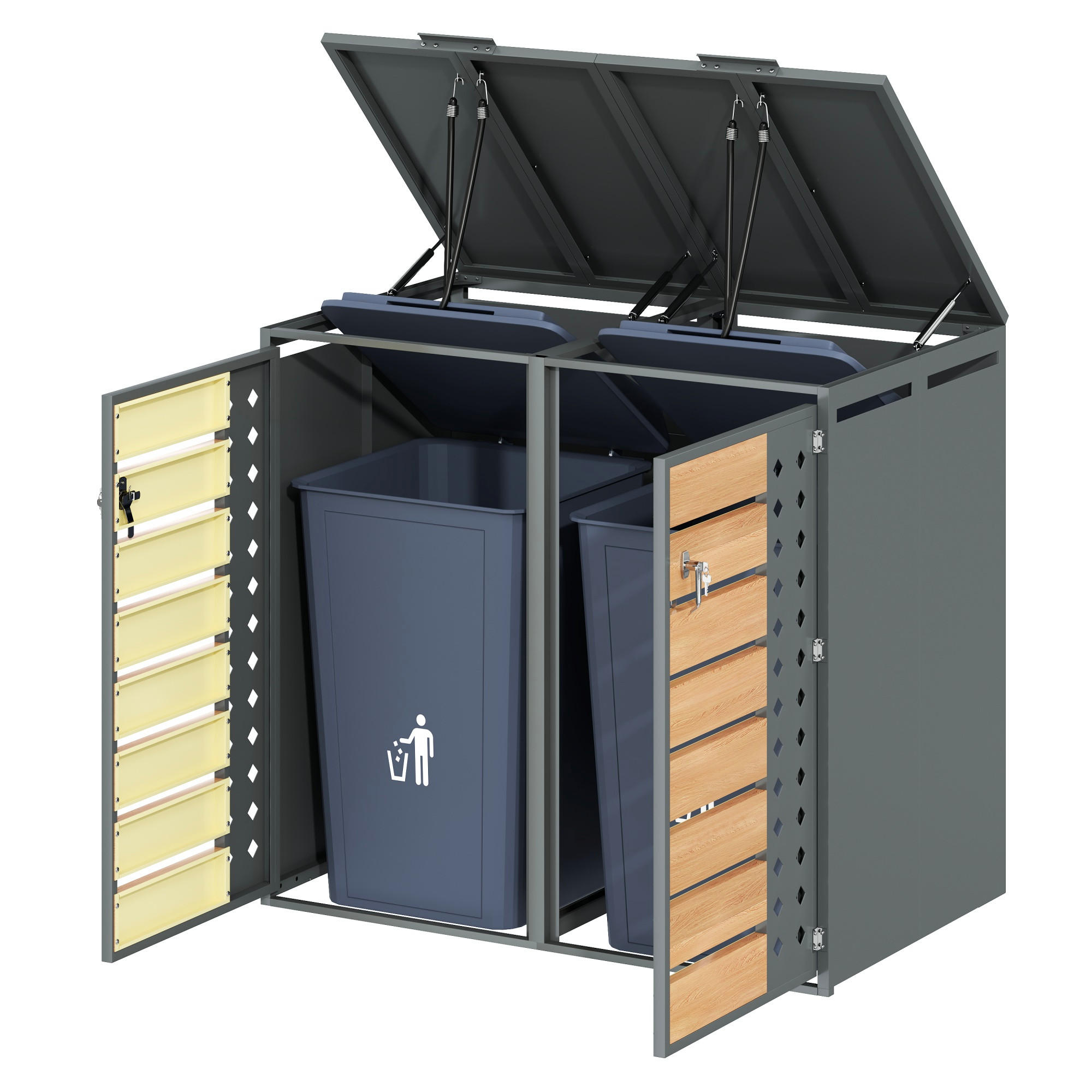 MÜLLTONNENBOX 2 Türen abschließbar Klappdeckel Stauraum - Multicolor, Metall (80/118.5/132cm) - FLIEKS