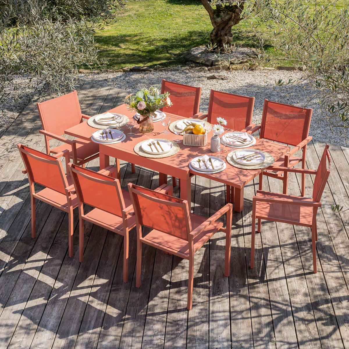 GARTENMÖBEL Venezia Terracotta 90/180 cm 8 Plätze - Orange, Metall - Happy Garden