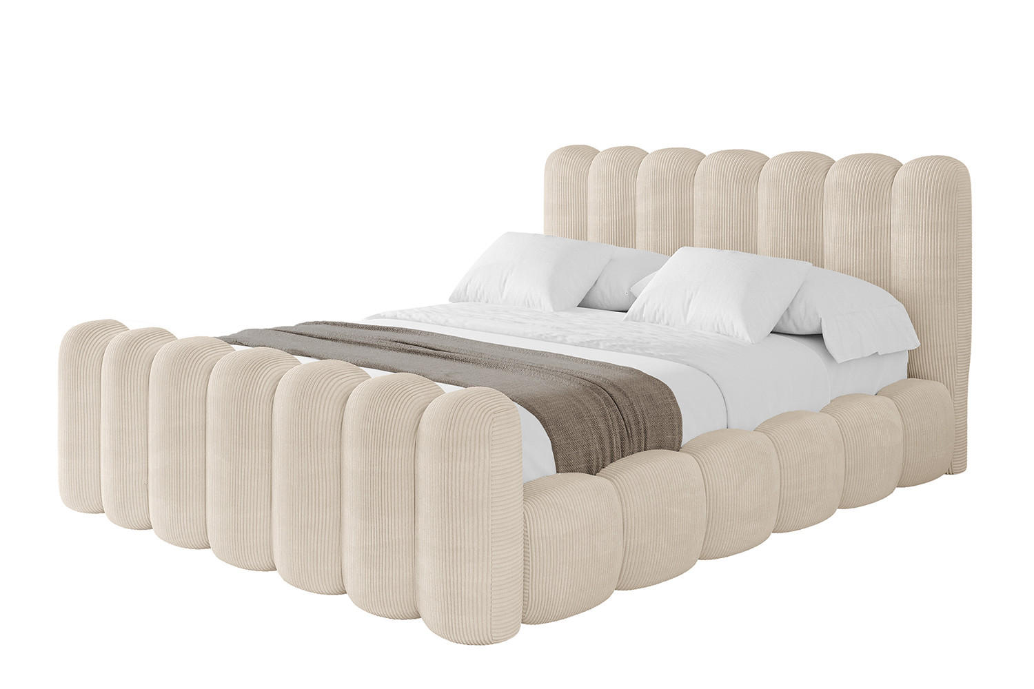 POLSTERBETT mit Bettkasten, Fußteil und Lattenrost, Bett mit Matratze H3/H4 - SENA-Z 160x200 Beige - Creme, Holzwerkstoff/Textil (160/200cm) - ALTDECOR