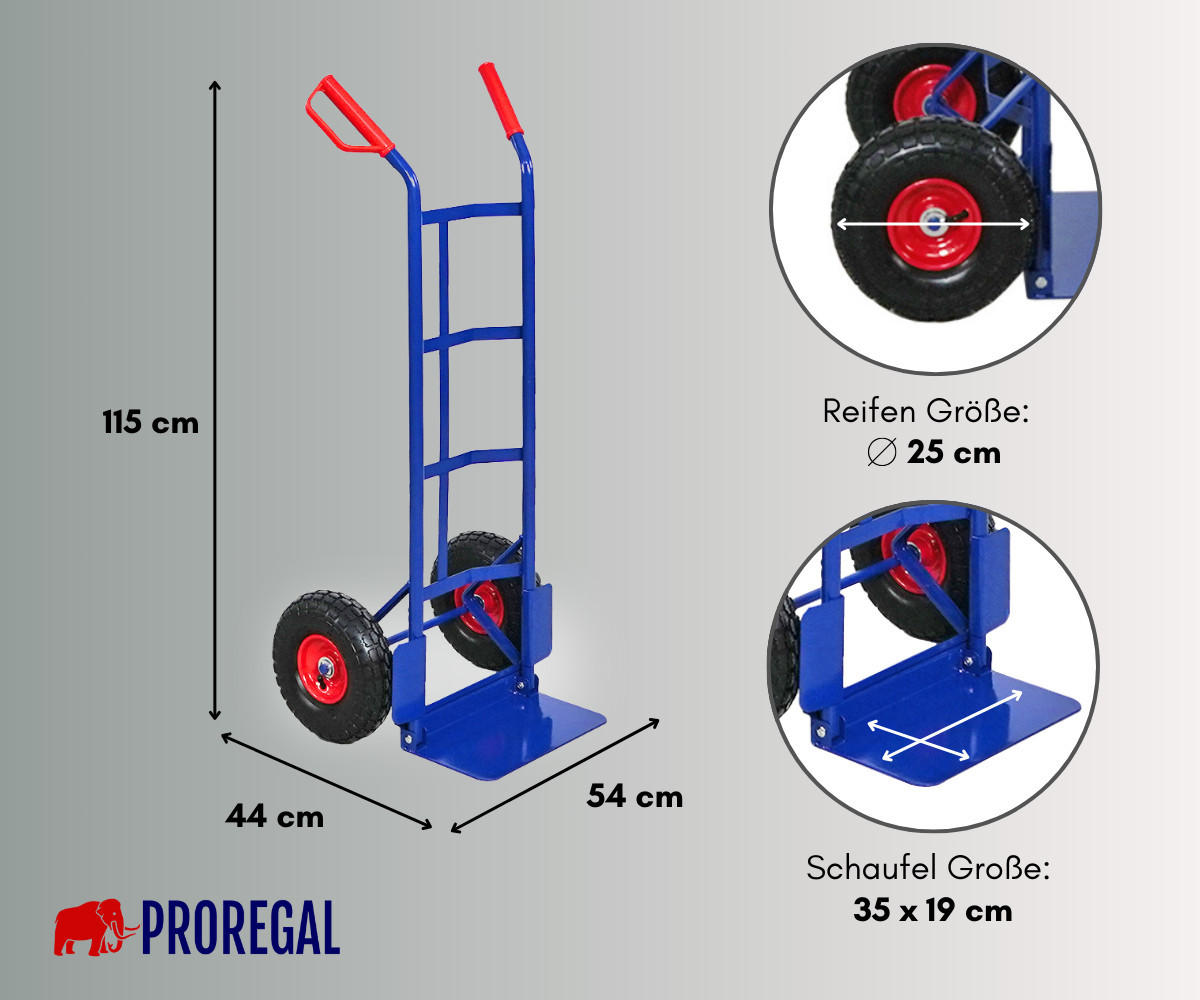 SACKKARRE Odin 115x54x44cm Tragkraft 200kg Lufträder Stahlrahmen Blau - Blau, Metall (44/54/115cm) - PROREGAL