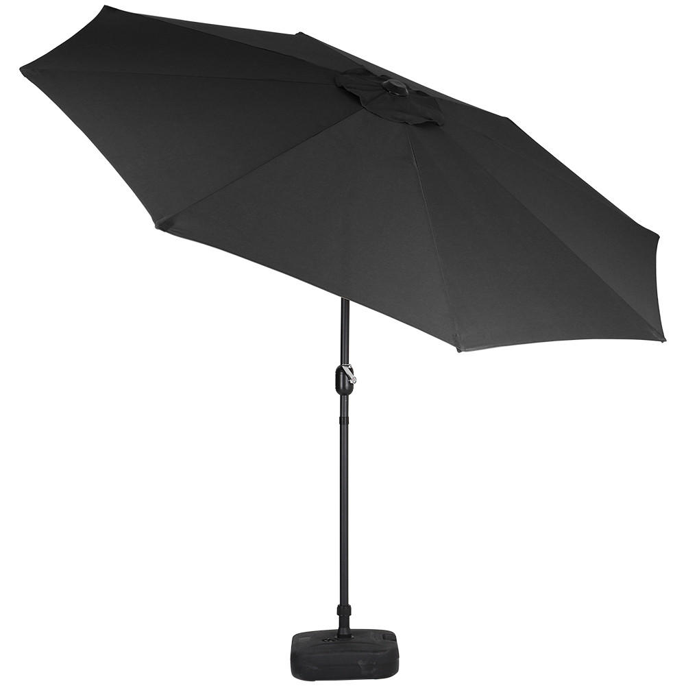 SONNENCHIRM aus Polyester Metall und befüllbarer Kunststoff-Sockel 360° drehbar neigbar 60° 3 x 2.4m Ø44,5 × 28 cm - Schwarz, Metall (300/240cm) - Livingandhome