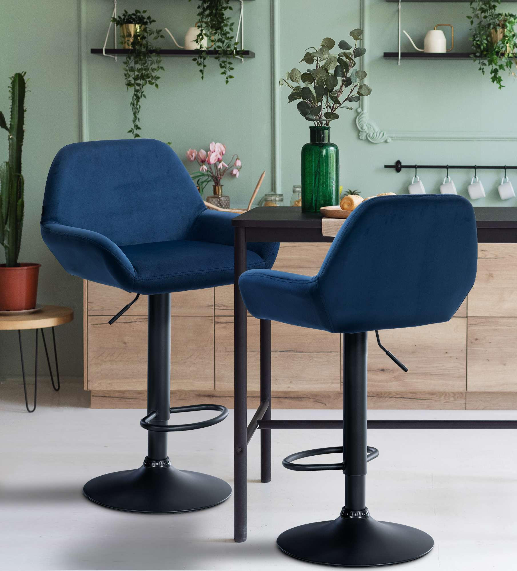 BARHOCKER DUBLIN Blau Samt Schwarz - Blau, Textil/Metall (51/89/52cm) - DELUKE