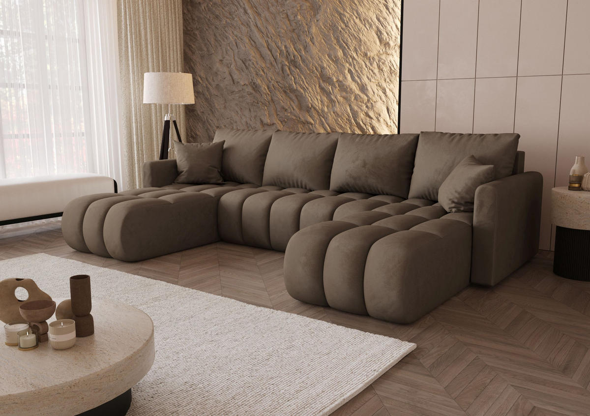 SEDACÍ souprava GARDA tvar U hnědá samet Monolith 9 - funkce spaní, úložný prostor - hnědá, textil (305/88/150cm) - Cornero