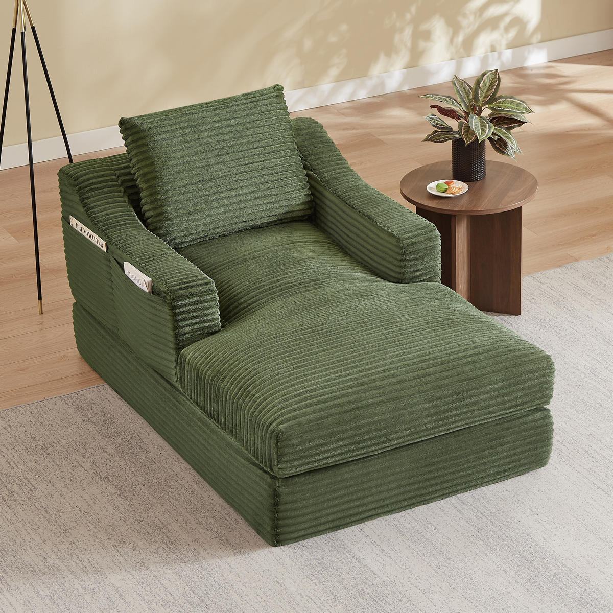 SOFAELEMENT 160/100/85 cm Grün Cord mit Aufbewahrungstasche - Grün, Textil (162/68/100cm) - Oxeza