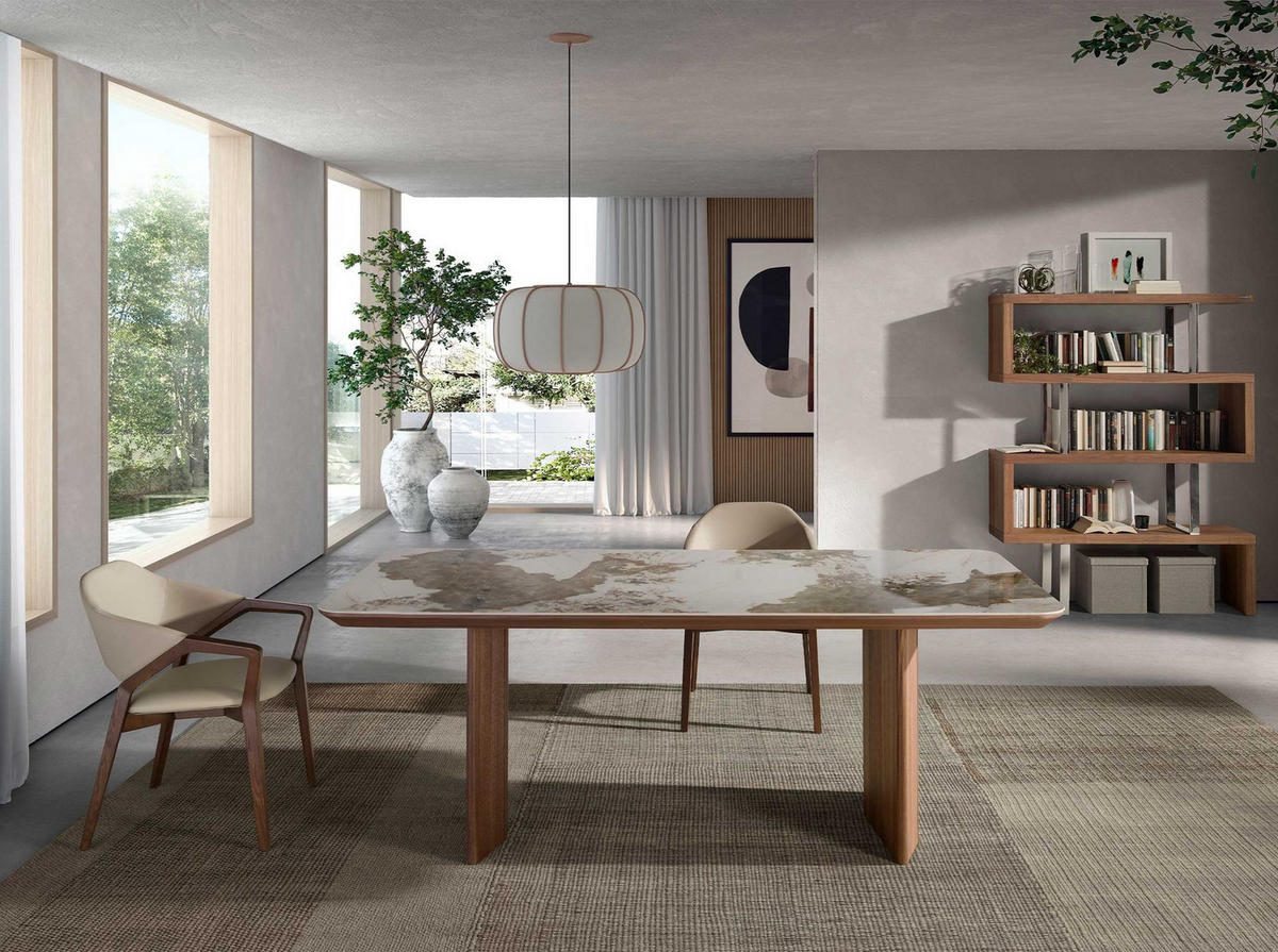 ESSTISCH Esstisch Rechteckig porzellanmarmor aus Walnuss 200/90/77 cm - Walnussfarben/Weiß, Stein (90/200/77cm) - ANGEL CERDA