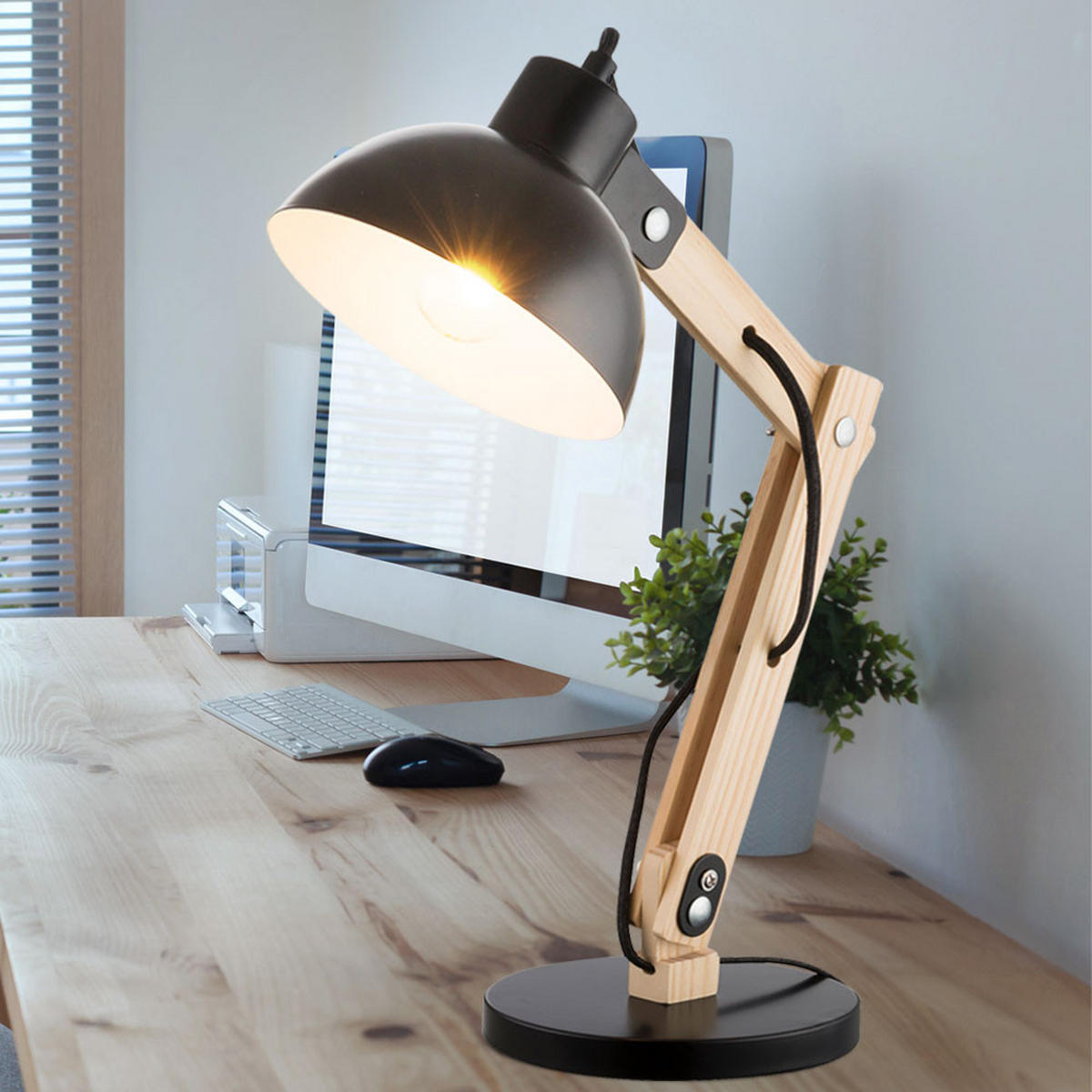 LED SCHREIBTISCHLEUCHTE Holz Schwarz - Schwarz, Holz (31/16/42.5cm) - Globo Lighting