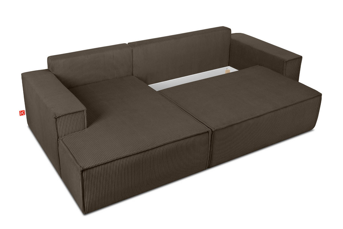 ECKSCHLAFSOFA-LINKS NAPI in Pet Friendly Cord-Stoff, braun - Schwarz/Braun, Textil (262/148cm) - KONSIMO®