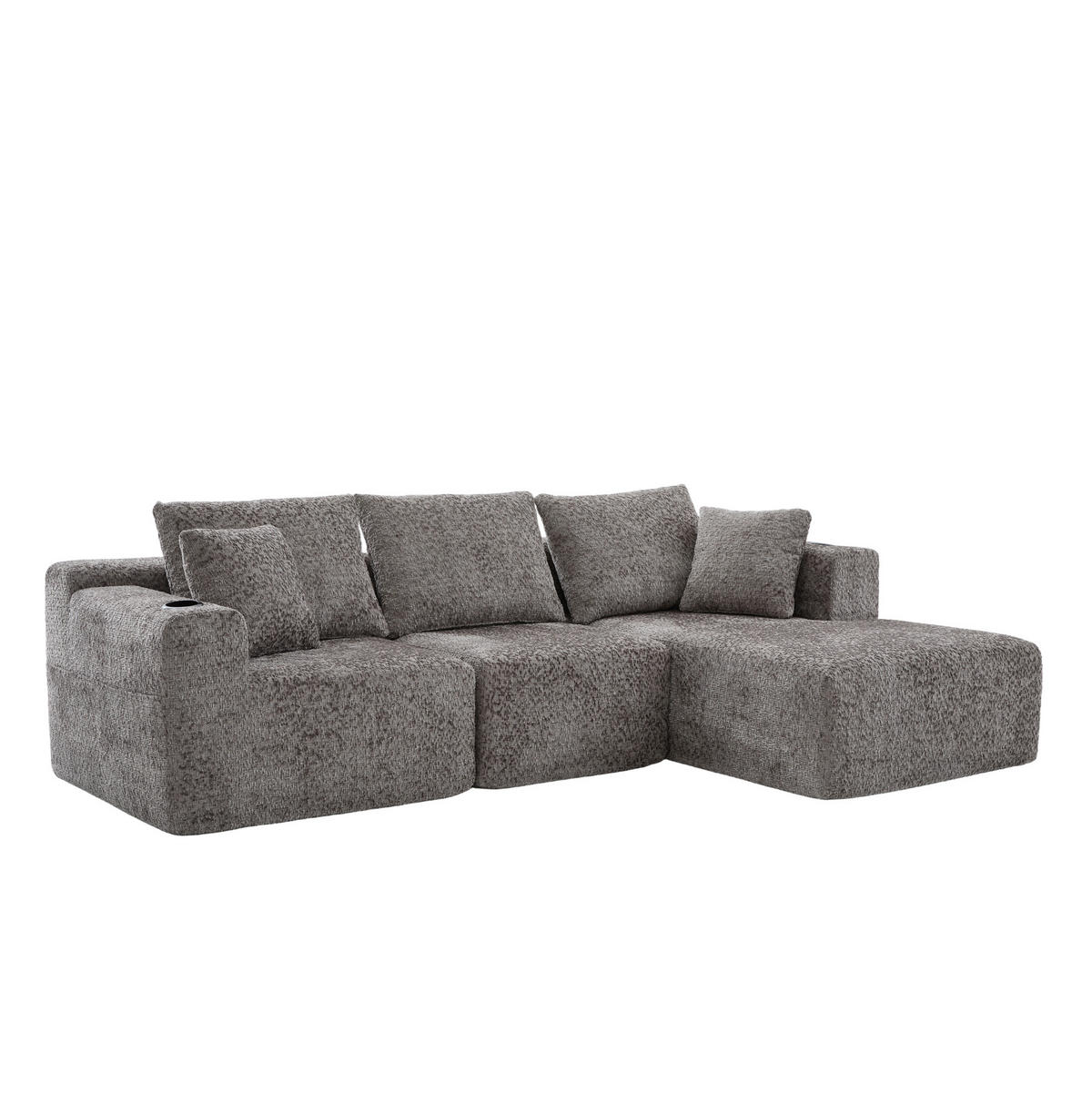 ECKSOFA 261/165/80,5 cm mit Getränkehaltern, tiefer Sitzfläche und Chenille-Bezug, Dunkelgrau - Dunkelgrau, Textil (261/165cm) - Redom