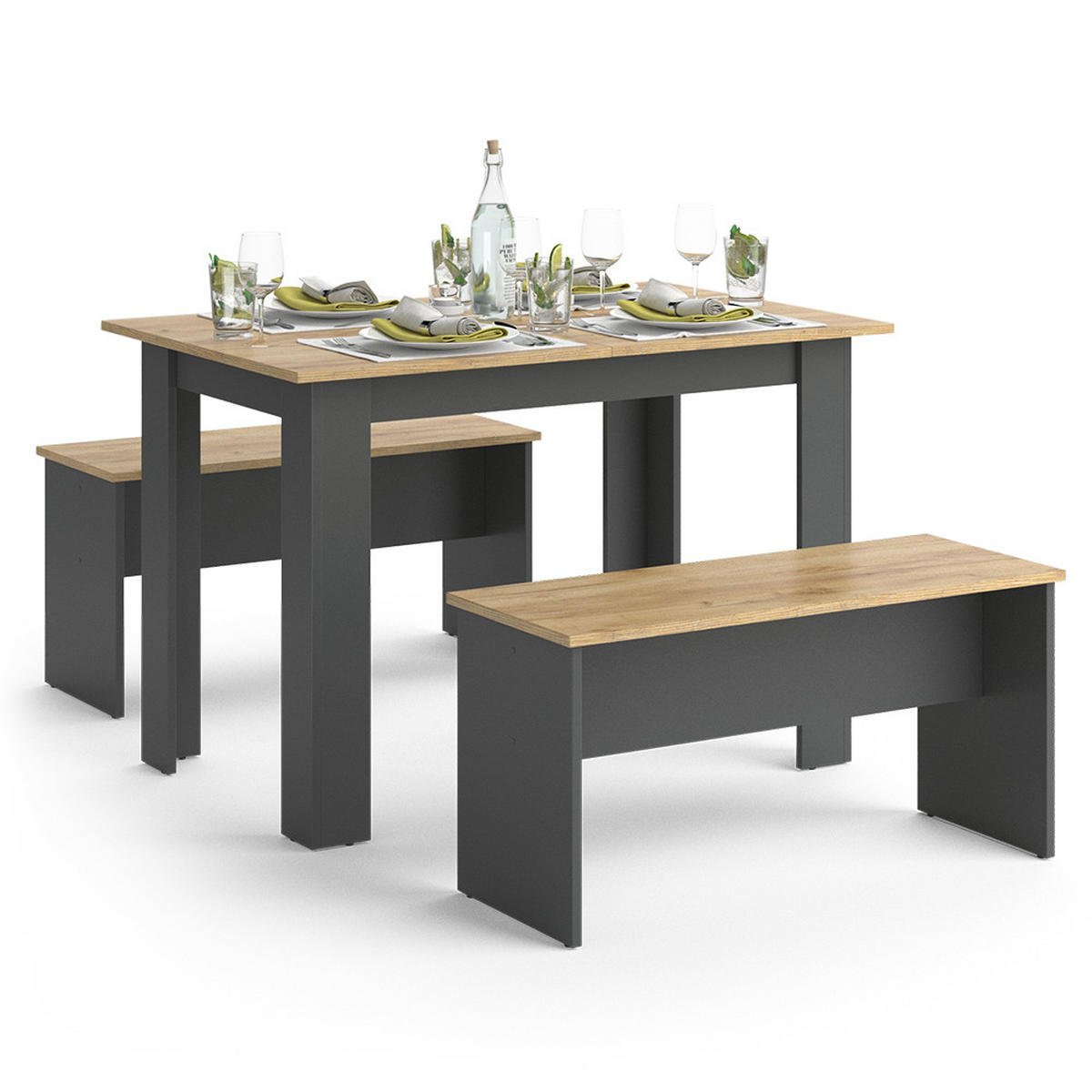 ESSTISCH SET Sentio Anthrazit 110 x 70 cm mit 2 Bänken - Anthrazit, Holzwerkstoff (110/73/70cm) - Vicco