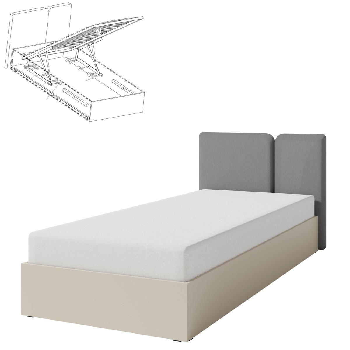JUGENDZIMMER Laris Set C mit Bett 90 x 200 - Sandbeige / Eiche geölt - Eichefarben/Beige, Holzwerkstoff/Metall (145/195/50cm) - QMM TraumMöbel