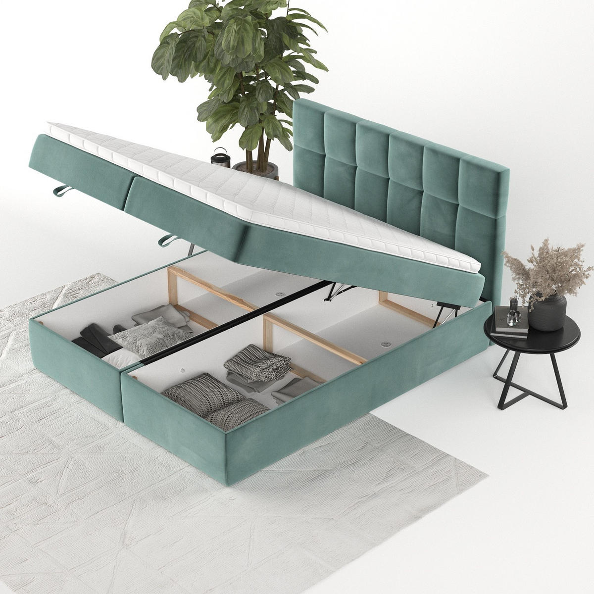 BOXBETT Savio 180/200 cm Türkis im Kronos Stoff - Türkis/Schwarz, Holz/Holzwerkstoff (180/200cm) - AltaBeds