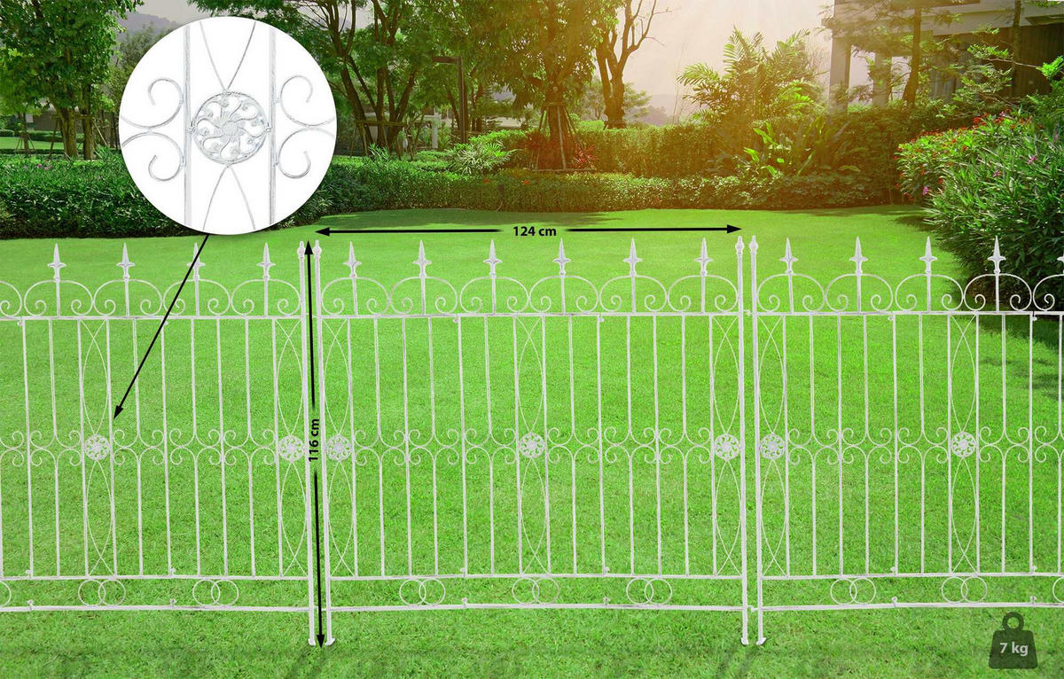 GARTENZAUN Metall antik weiß - Weiß/Grau, Metall (124/116cm) - CLP