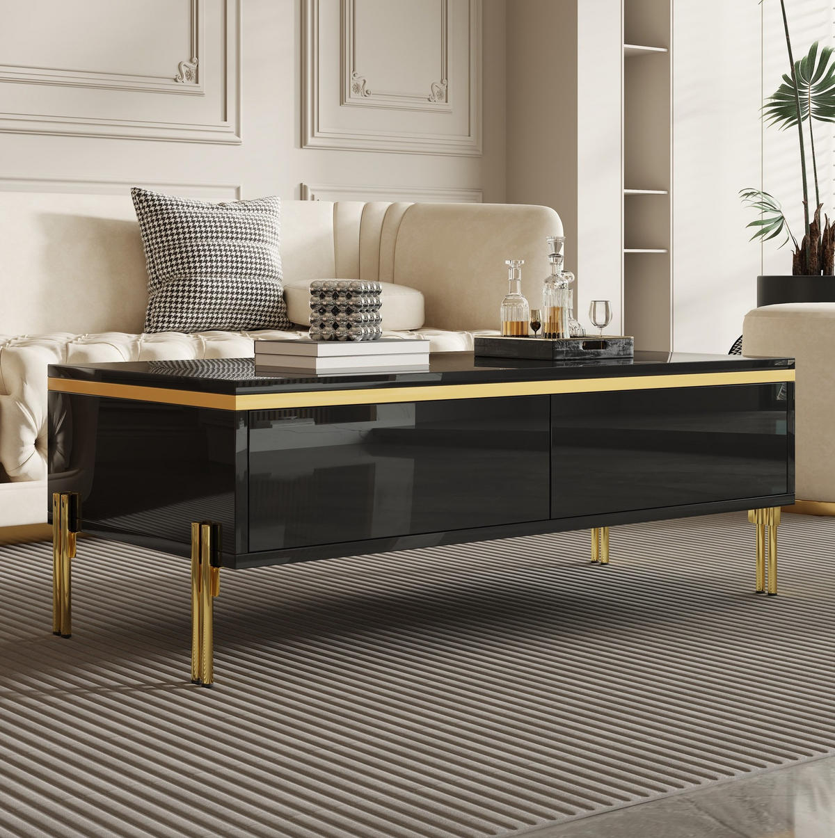 COUCHTISCH aus Spanplatte 100x50x36 cm Schwarz mit 2 Schubladen und Metallbeinen - Schwarz, Holzwerkstoff (100/50/36cm) - IVMEU
