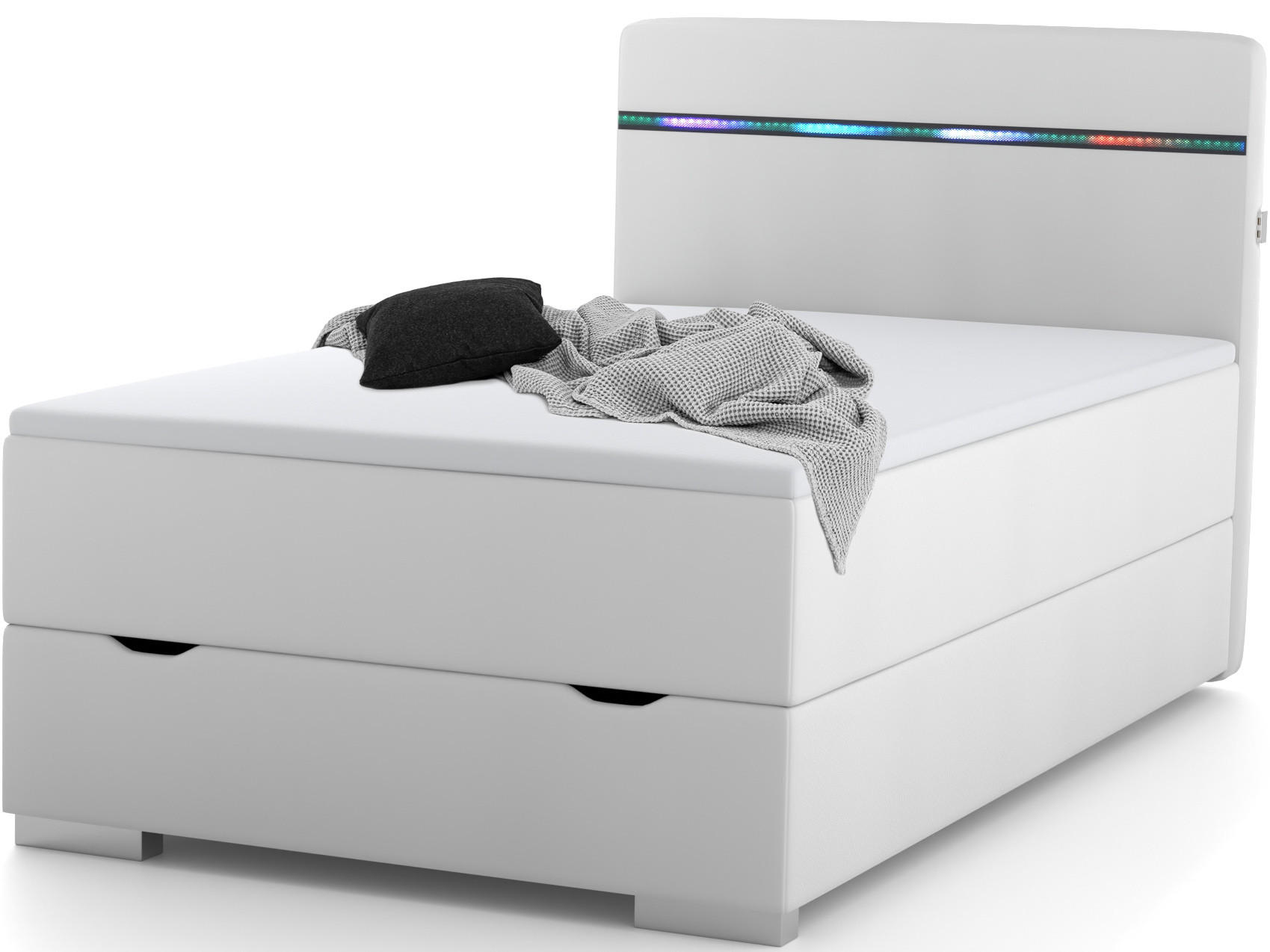 BOXBETT Monza weiß 90/200 cm LED Kunstleder - Weiß, Textil (90/200cm) - wonello