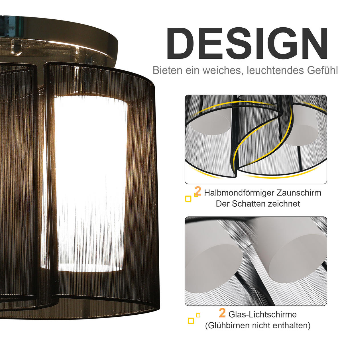 DECKENLAMPE, Schwarz, Ohne Glühbirnen - Schwarz, Metall (47.5/33/47.5cm) - HOMCOM