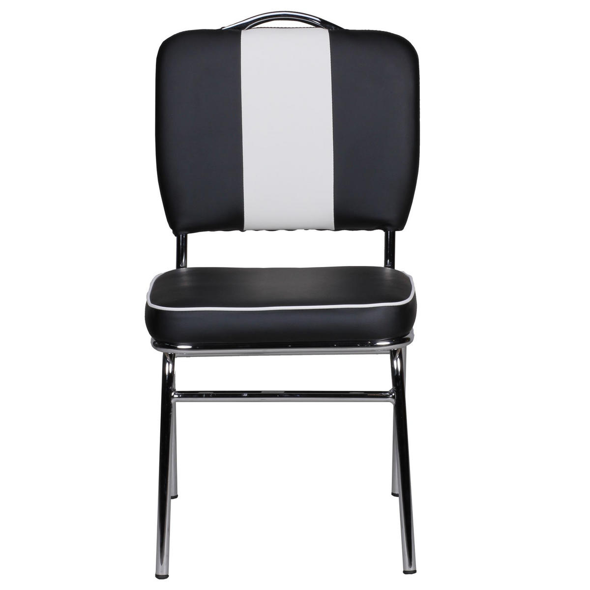 ESSZIMMERSTUHL Kunstleder mit Metallgestell Retro 50er Jahre gepolstert, Schwarz 47x45x90 cm - Silberfarben/Schwarz, Kunststoff/Textil (47/90/45cm) - KADIMA DESIGN