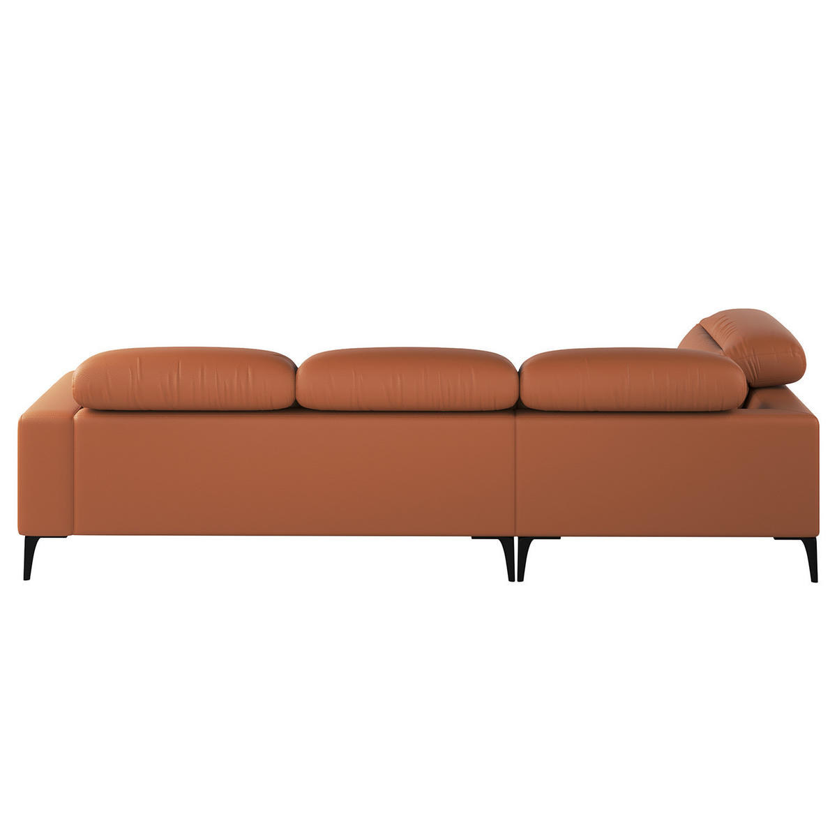 ECKSOFA mit Ottomane - Kastanienfarben/Schwarz, Leder/Metall (263/238cm) - home24