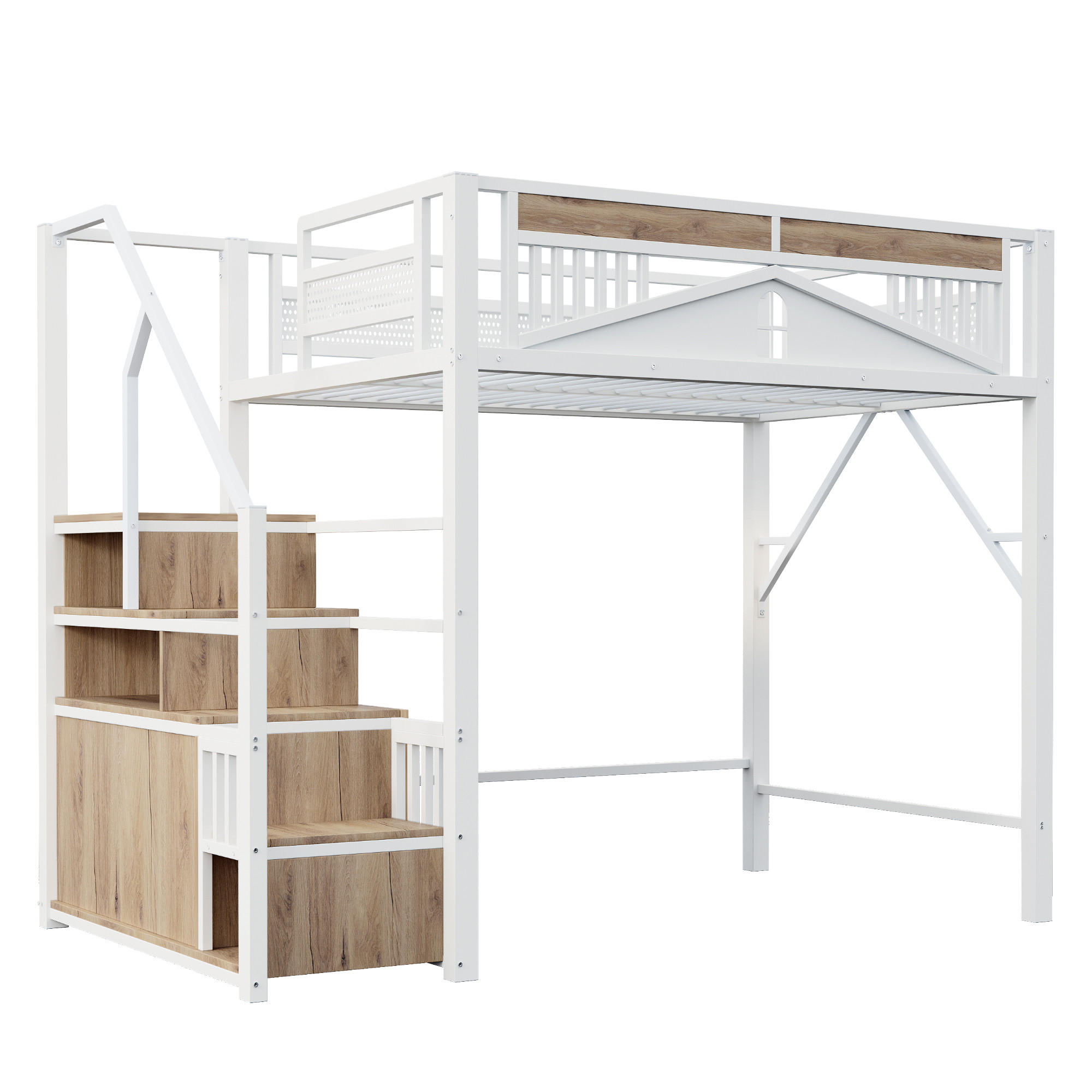 HOCHBETT 140/200 cm DE-01472, in Weiß, mit Sicherheitsgehäuse und Stauraumleiter - Weiß, Metall (140/200cm) - ComfortXL