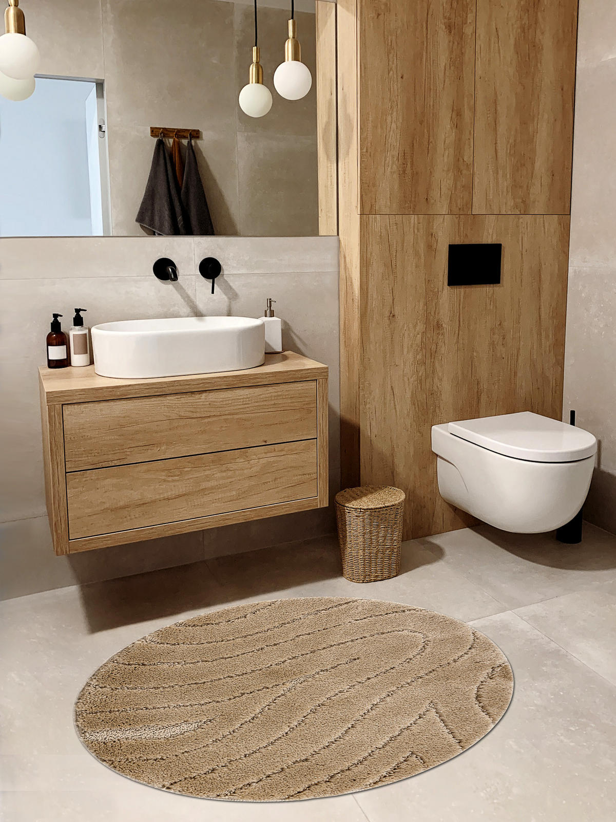 TEPPICH Dywaniki łazienkowe 100 cm - Beige, Textil (100/100cm) - rugsX