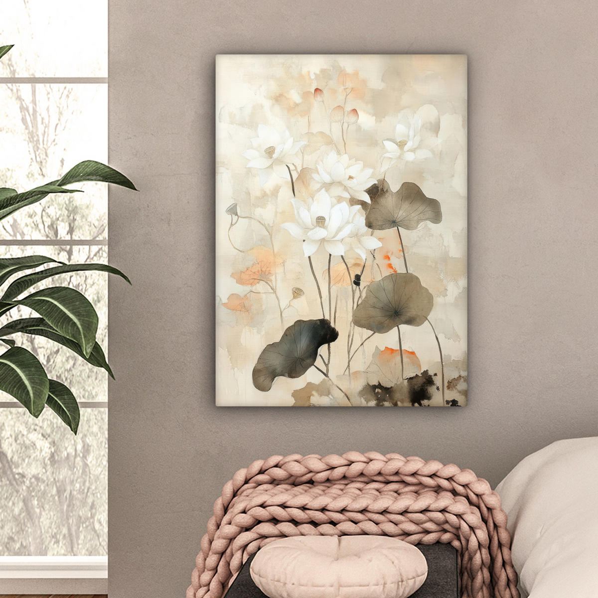 LEINWANDBILD Blumen - Japandi - Wabi sabi 60x80 cm - Sandfarben, Textil (60/80cm) - MuchoWow