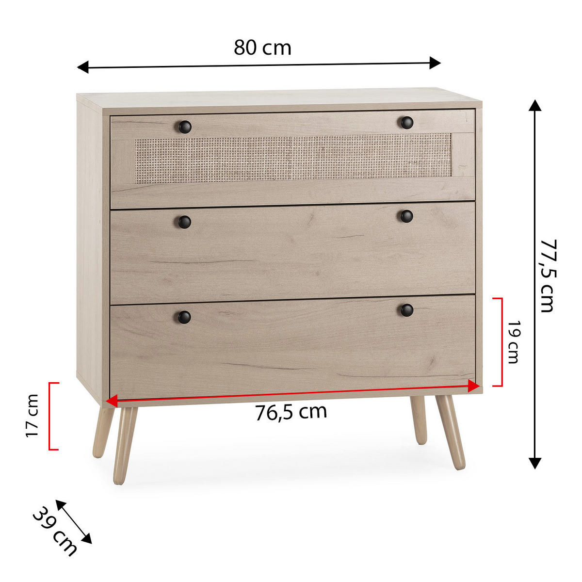 KOMMODE 80/77/39 Bella Eiche - Honigeiche, Holzwerkstoff (80/77/39cm)