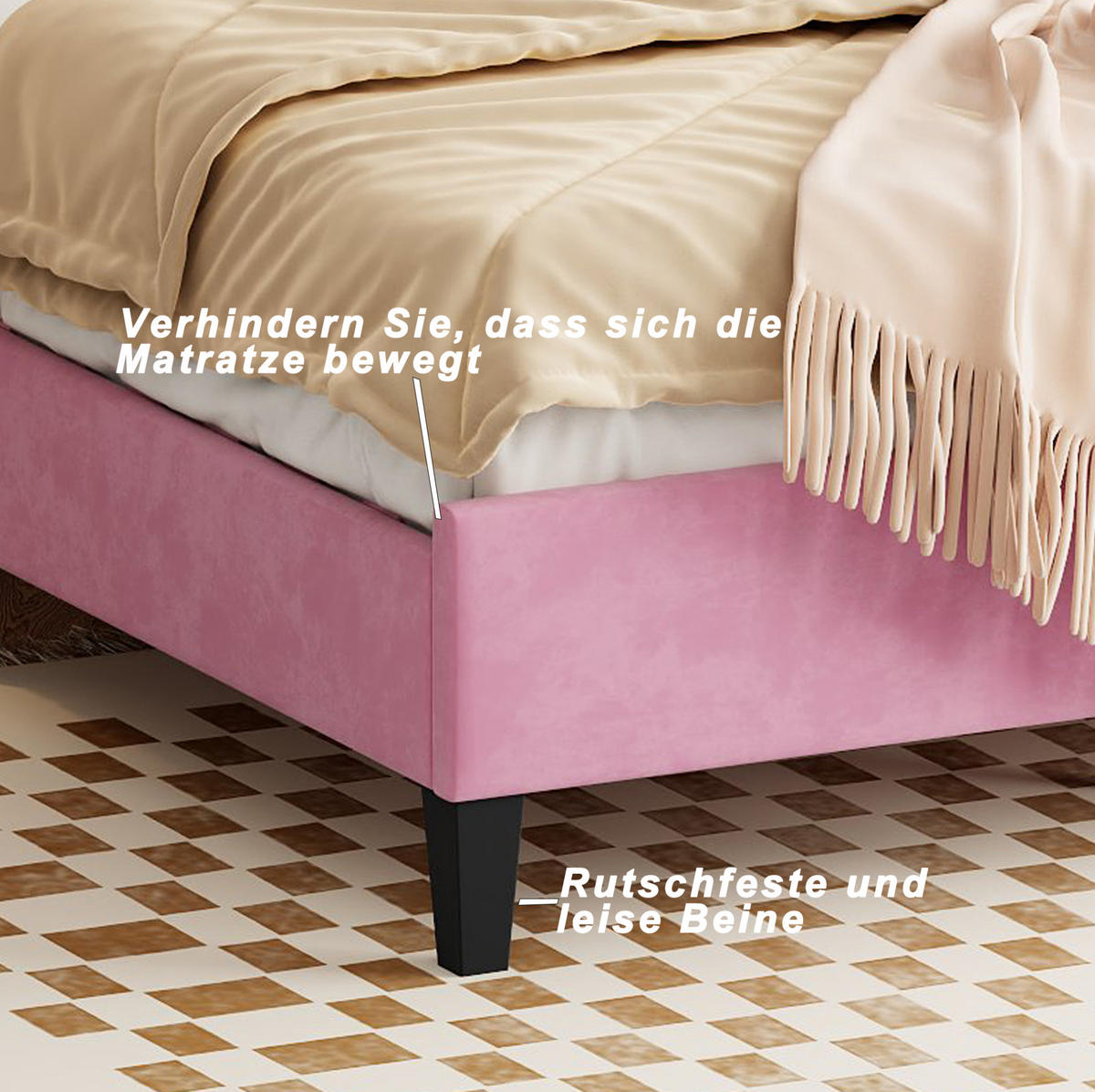 POLSTERBETT 90/200 cm Rosa aus Samtstoff mit Lattenrost - Rosa, Textil (90/200cm) - OKMYHOME