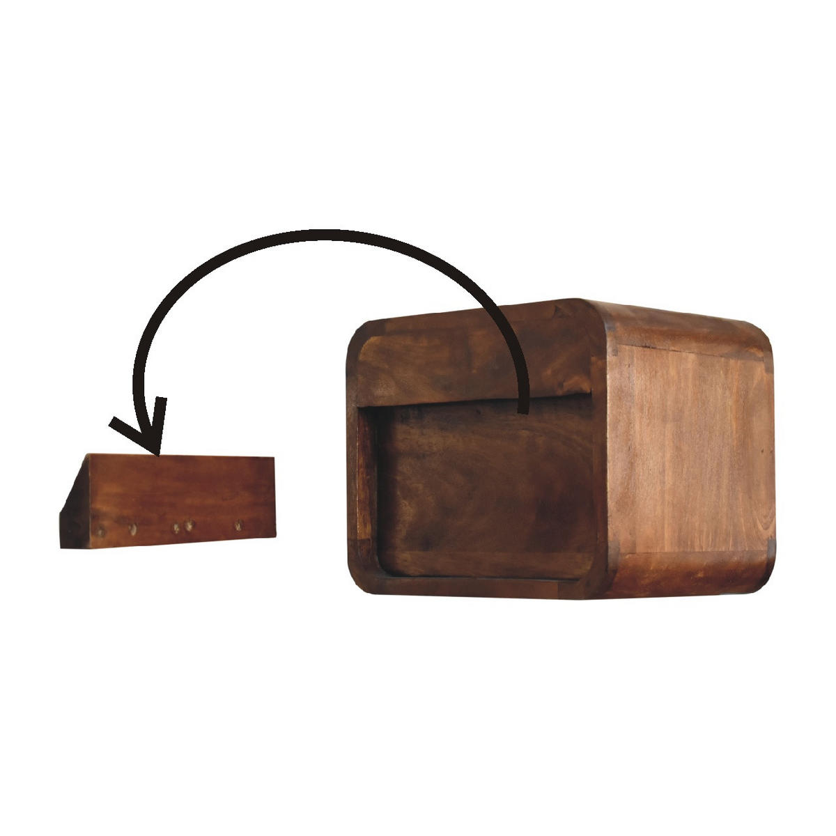 NACHTTISCH mit einer Schublade, wandmontierbar - Kastanienfarben/Messingfarben, Holz/Metall (30/25/25cm) - Artisan Furniture