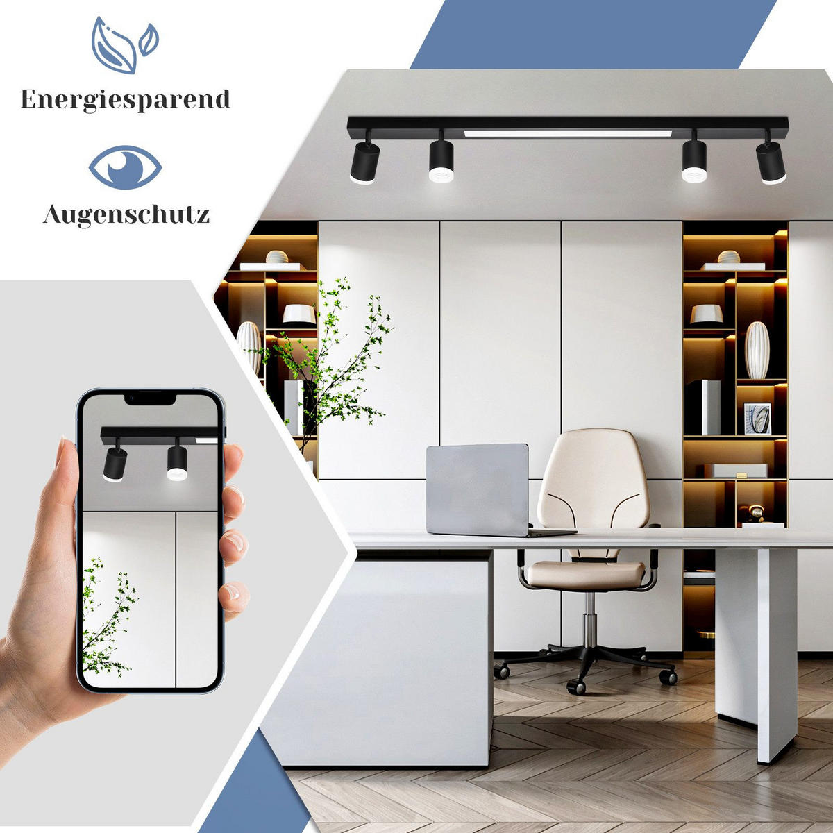 DECKENLEUCHTE Boden 4-flammig 110/5/15 cm - Schwarz, Kunststoff (110/5/15cm) - Nettlife