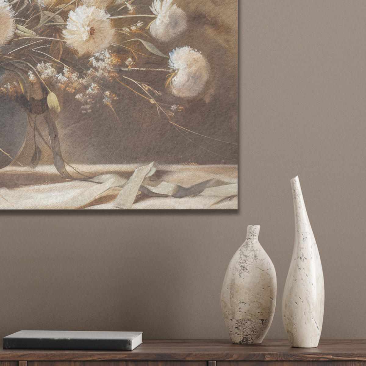 AKUSTIKBILD Blumen - Vase - Stilleben - Beige Wanddeko 70x50 cm - Creme, Kunststoff (70/50/0.9cm) - MuchoWow