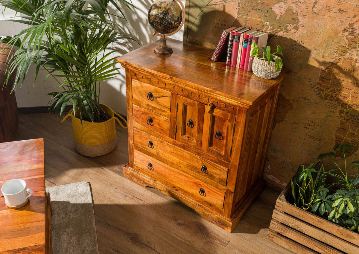 KOMMODE Akazie 87x50x87 honig lackiert OXFORD #0446 - Braun, Holz (87/87/50cm) - Massivmoebel24