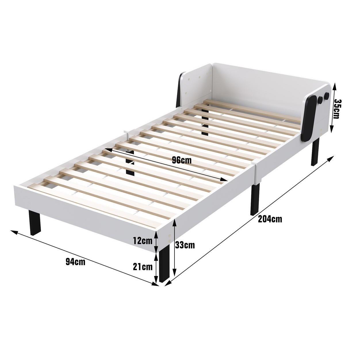 KINDERBETT 90×200 cm Hundemotiv – Weiß, Modernes Kinderbett mit Kopfteil & Seitenschutz - Weiß, Holz
