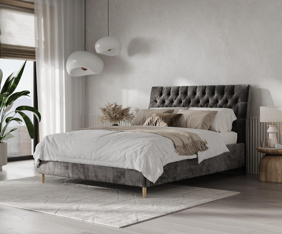 POLSTERBETT Lira 160/200 cm Anthrazit im Lotta Stoff - Anthrazit/Naturfarben, Holz/Holzwerkstoff (160/200cm) - AltaBeds