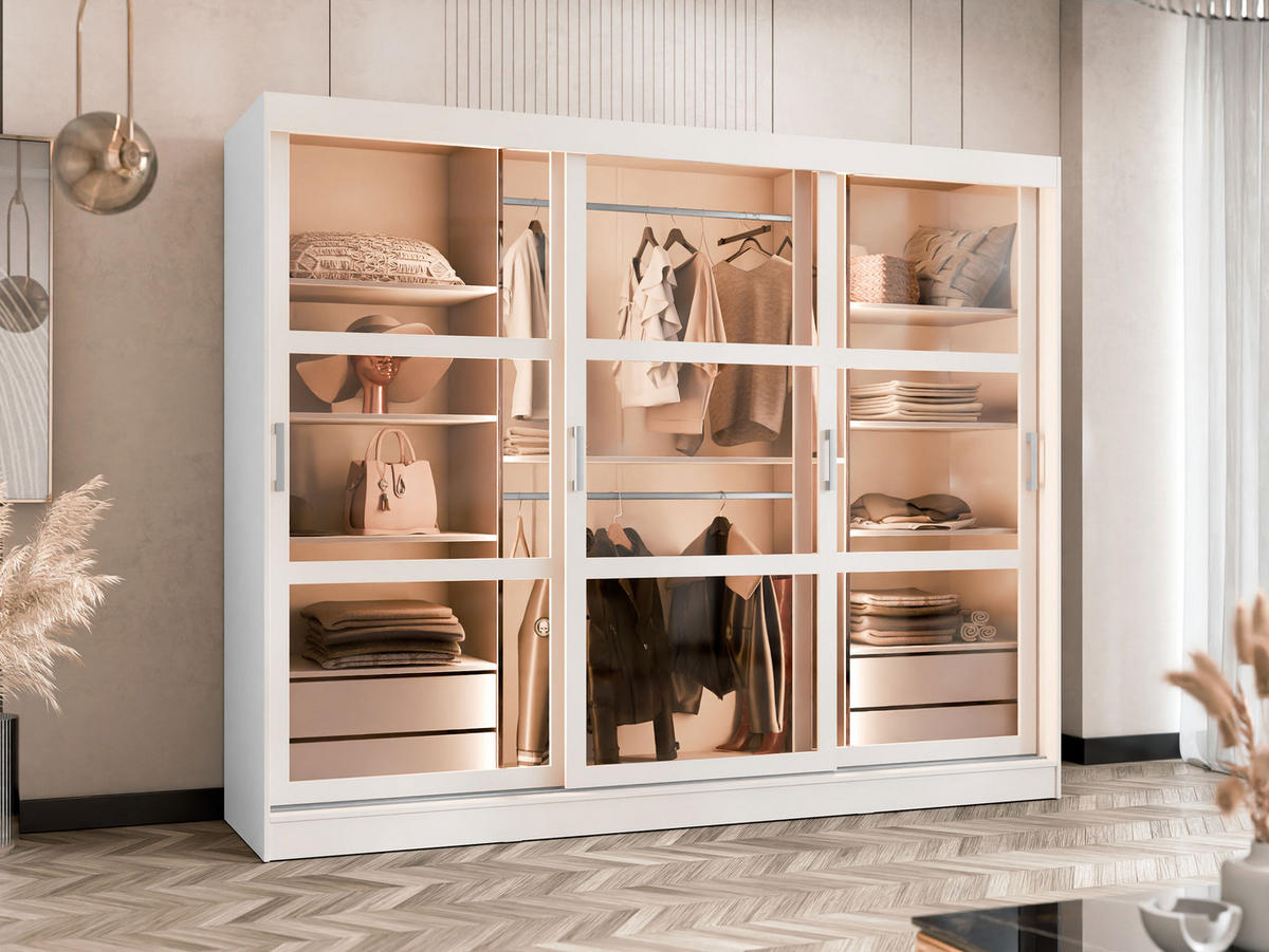 KLEIDERSCHRANK Norlio 250 mit LED Beleuchtung - Silberfarben/Schwarz, Holzwerkstoff/Kunststoff (250/203/65cm) - MIRJAN24