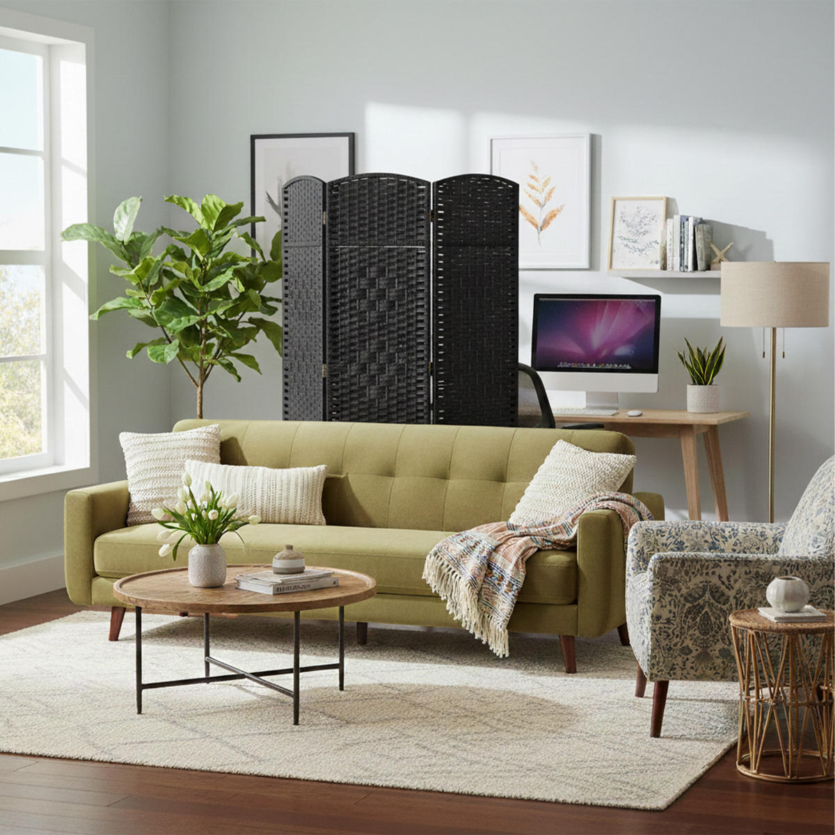 PARAVENT - čierna, drevo/papier (120/170/2cm) - Relaxdays