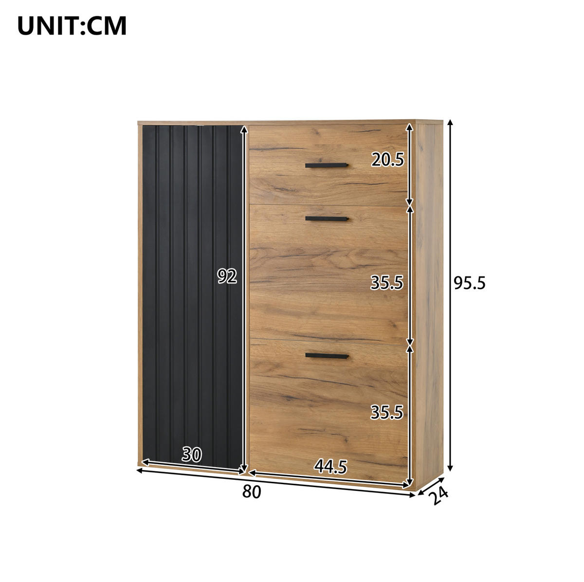 SCHUHSCHRANK aus Spanplatte 80x24x95,5cm in Natur - Naturfarben, Holzwerkstoff (80/95.5/24cm) - Modfu