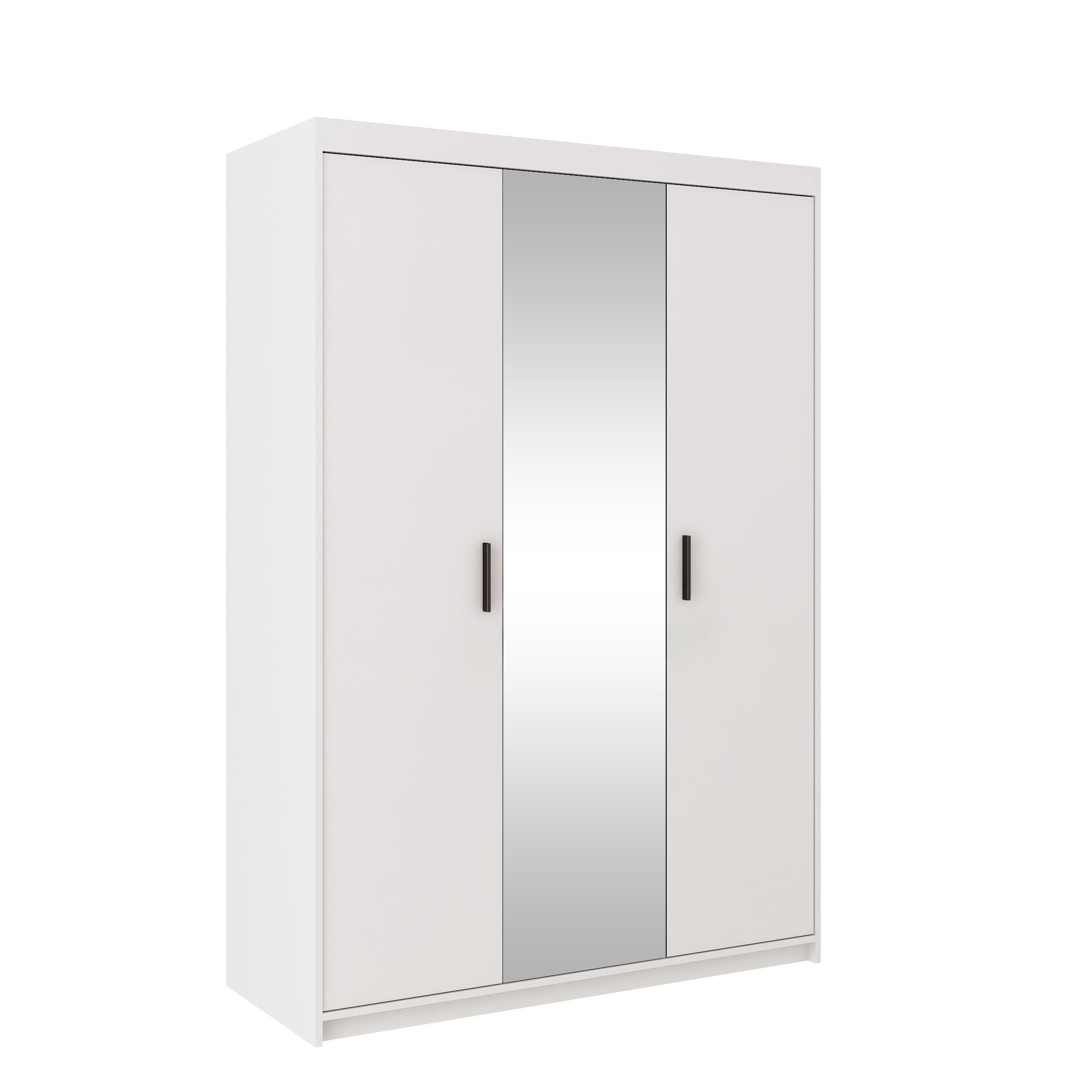 DREHTÜRENSCHRANK ELENORA 133/190,5/53cm 3-türig mit Spiegel Weiß - Weiß, Holzwerkstoff (133/190.5/53cm) - MASSENO