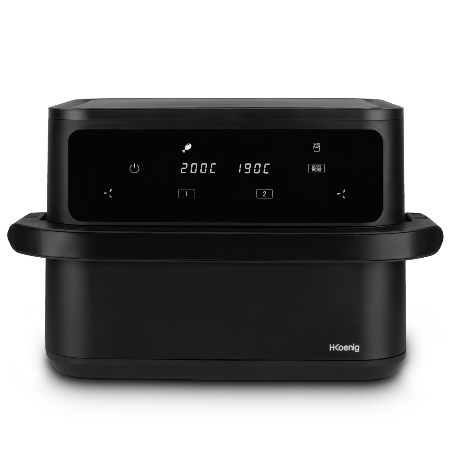 AIRFRYER XXL FRY960, Schwarz, Fritteuse ohne Öl, 2 Becken, Kapazität 10L - Schwarz, Metall (46/30/37cm) - HKoenig