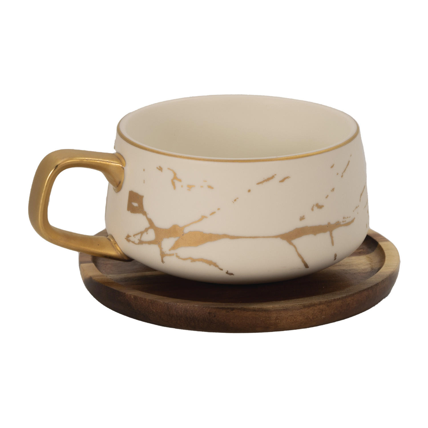 KAFFEETASSE Marmor Design 200 ml mit Untersetzer - Weiß, Keramik (13/6.3/13cm) - Intirilife